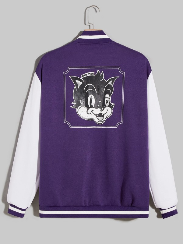 Guys Colorblock Cat Graphic Varsity Jacket