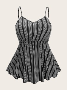 Plus Striped Ruffle Hem Cami Top