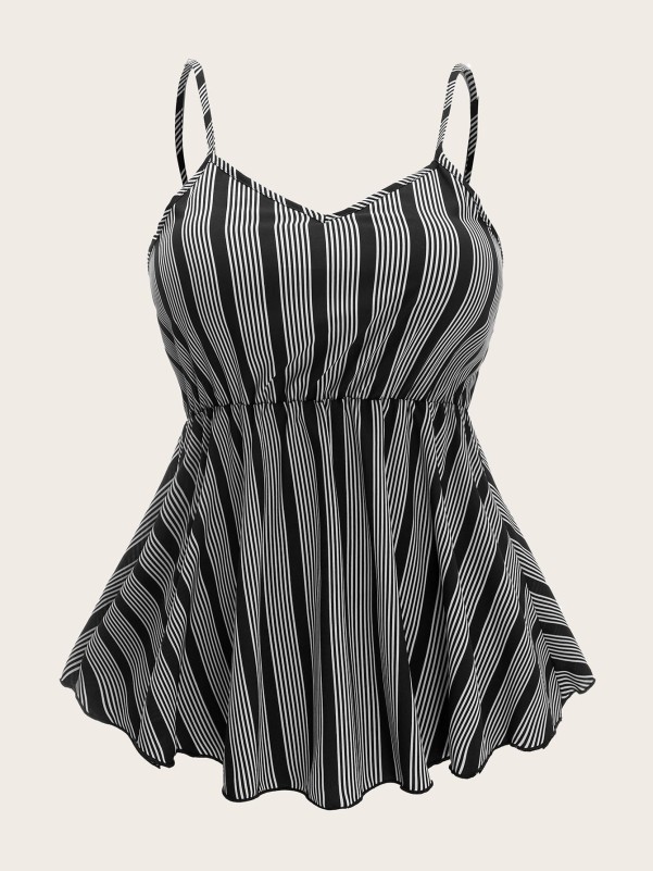 Plus Striped Ruffle Hem Cami Top