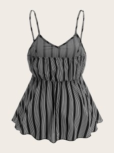 Plus Striped Ruffle Hem Cami Top