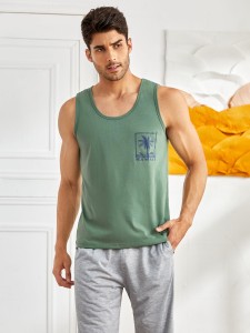 Men Tropical And Letter Graphic Sleep Tank Top
