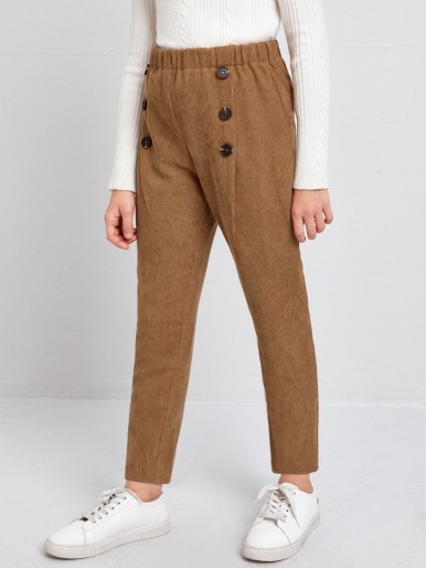 Girls Buttoned Front Cord Pants