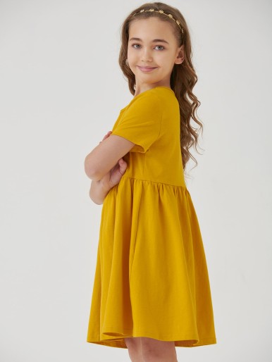 Girls Cotton Solid Smock Dress