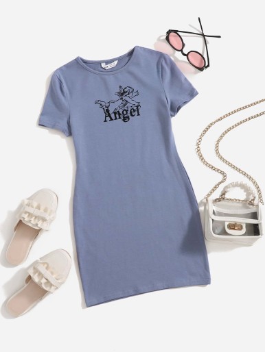 Girls Angel & Letter Graphic Dress