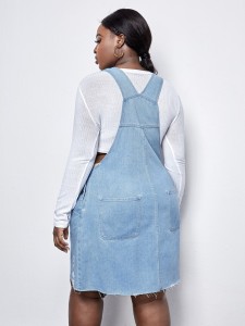 Plus Slant Pocket Raw Hem Ripped Denim Dress