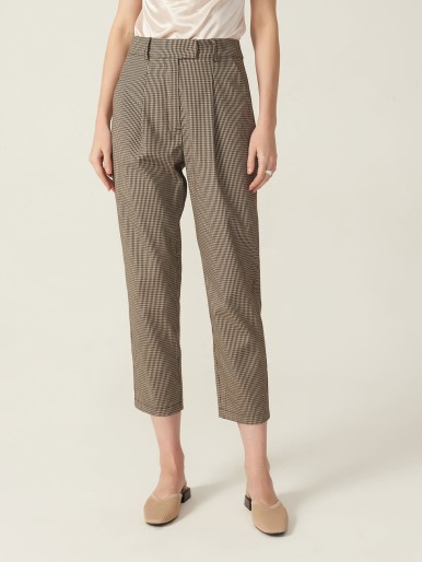 Spandex Cropped Gingham Tailored Pants