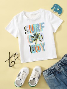 Toddler Boys Letter and Tropical Print Top