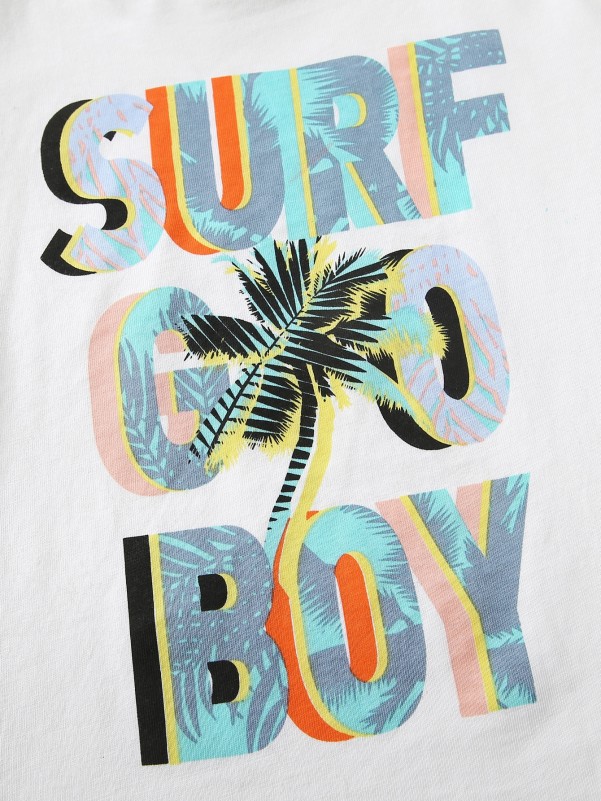 Toddler Boys Letter and Tropical Print Top