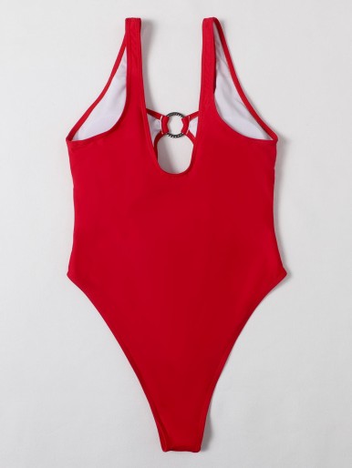 Cut-out Ring Linked One Piece Swimsuit