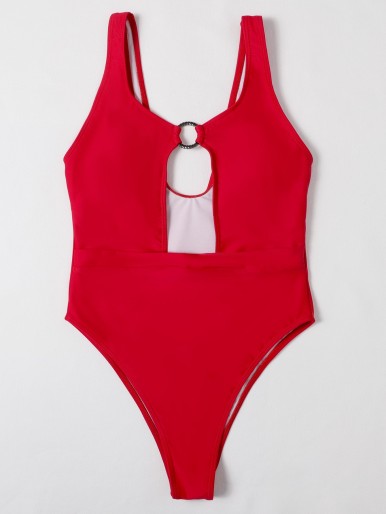 Cut-out Ring Linked One Piece Swimsuit