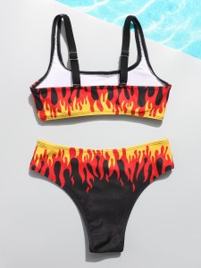 Girls Fire Print Bikini Swimsuit