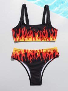 Girls Fire Print Bikini Swimsuit