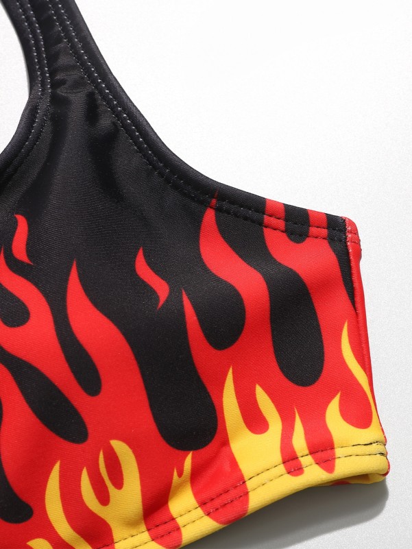 Girls Fire Print Bikini Swimsuit