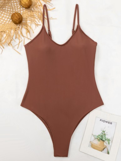 Solid One Piece Swimsuit