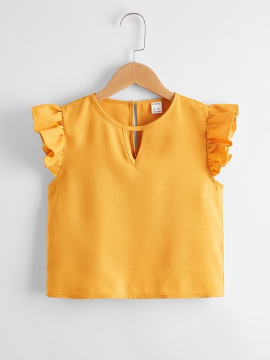 Girls Keyhole Neckline Ruffle Sleeve Top