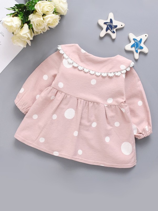 Toddler Girls Polka Dot Guipure Lace Trim Bow Front Blouse