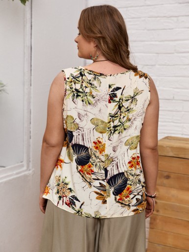 Plus Tropical Print Tank Top