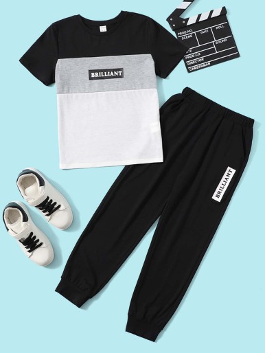 Boys Color Block Tee & Sweatpants Set