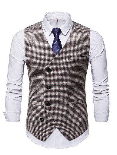 Men Houndstooth Print Button Front Jacket With Shirt