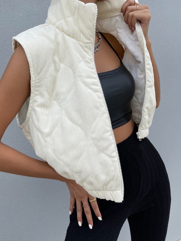 Solid Sleeveless Zip Up Winter Coat