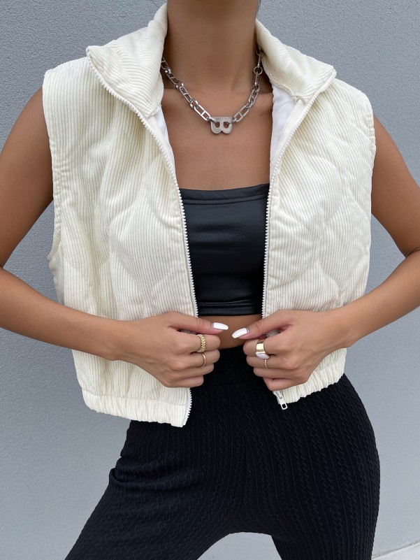 Solid Sleeveless Zip Up Winter Coat