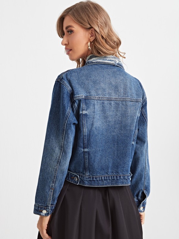 Flap Detail Drop Shoulder Denim Jacket