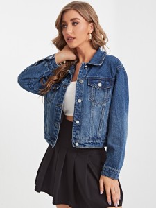 Flap Detail Drop Shoulder Denim Jacket