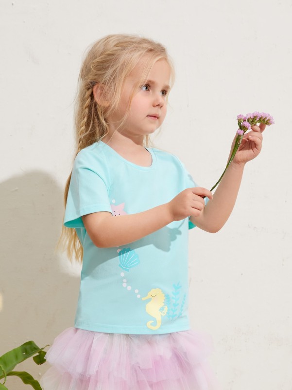 Toddler Girls Seahorse Print Tee