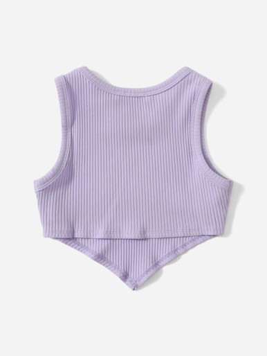 Girls Asymmetrical Hem Rib-knit Crop Tank Top