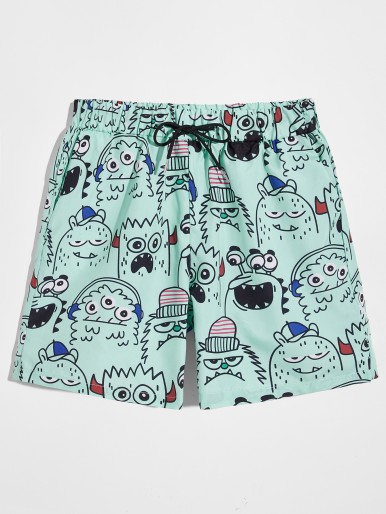 Men Cartoon Graphic Drawstring Shorts