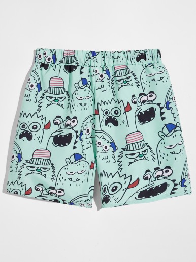 Men Cartoon Graphic Drawstring Shorts