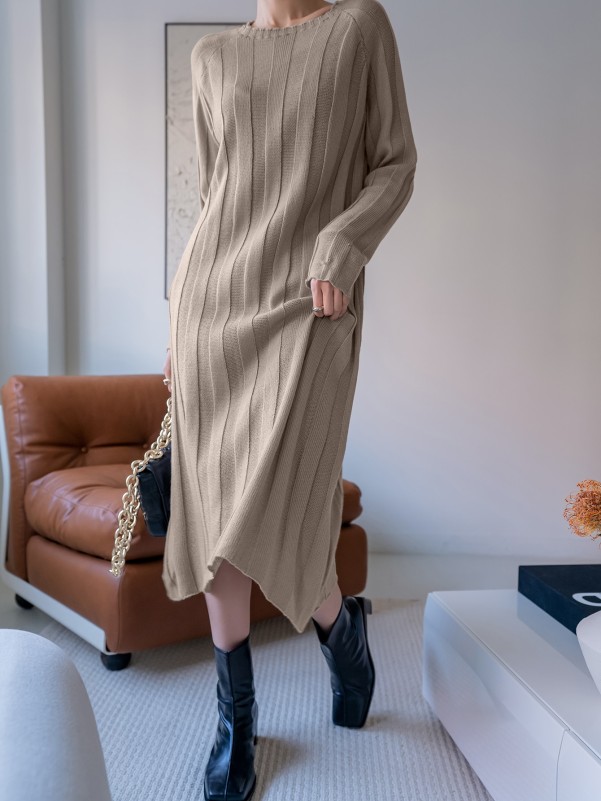 Solid Raglan Sleeve Sweater Dress