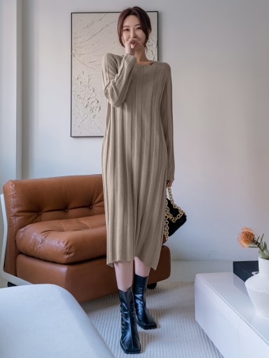 Solid Raglan Sleeve Sweater Dress