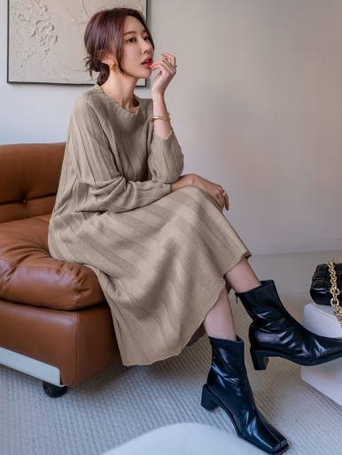 Solid Raglan Sleeve Sweater Dress