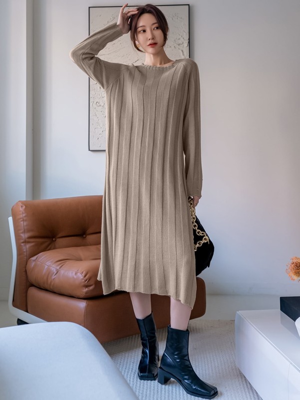 Solid Raglan Sleeve Sweater Dress