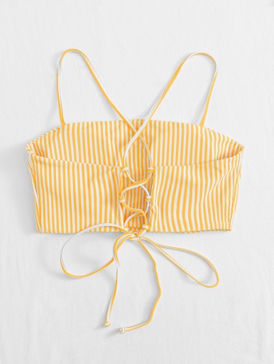 Striped Lace-up Back Bikini Top