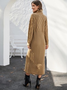 Funnel Neck Geo Knit Sweater Dress Without Belt