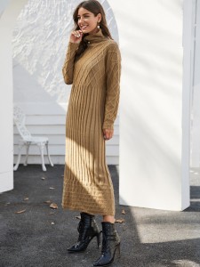 Funnel Neck Geo Knit Sweater Dress Without Belt