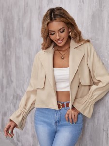 Flounce Sleeve Single Button Crop Overcoat