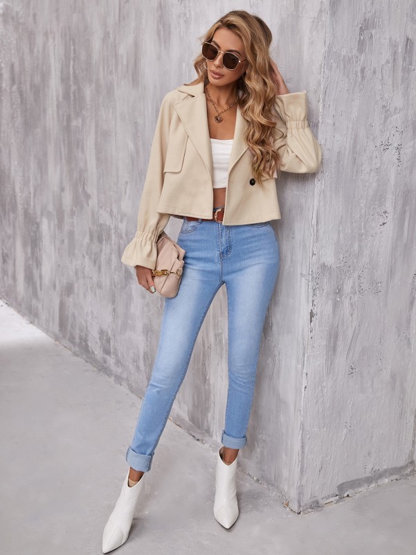 Flounce Sleeve Single Button Crop Overcoat