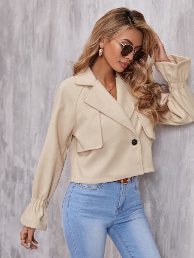 Flounce Sleeve Single Button Crop Overcoat