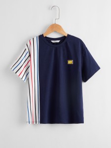 Boys Patched Detail Striped Tee