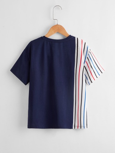 Boys Patched Detail Striped Tee