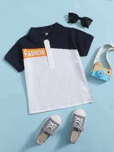 Toddler Boys Letter And Color Block Polo Shirt