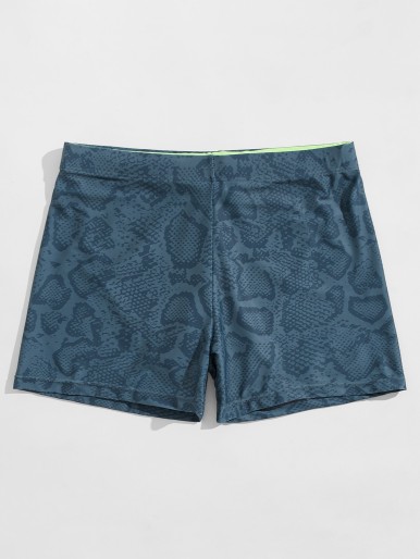 Men Snakeskin Print Square Leg Swim Trunks