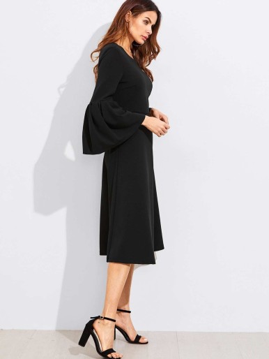 Exaggerate Bell Sleeve Fit & Flare Dress