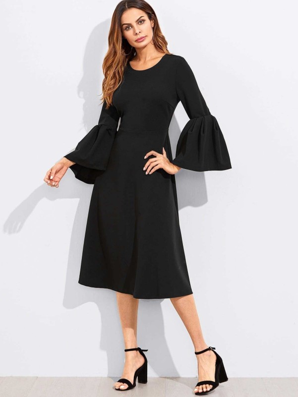 Exaggerate Bell Sleeve Fit & Flare Dress