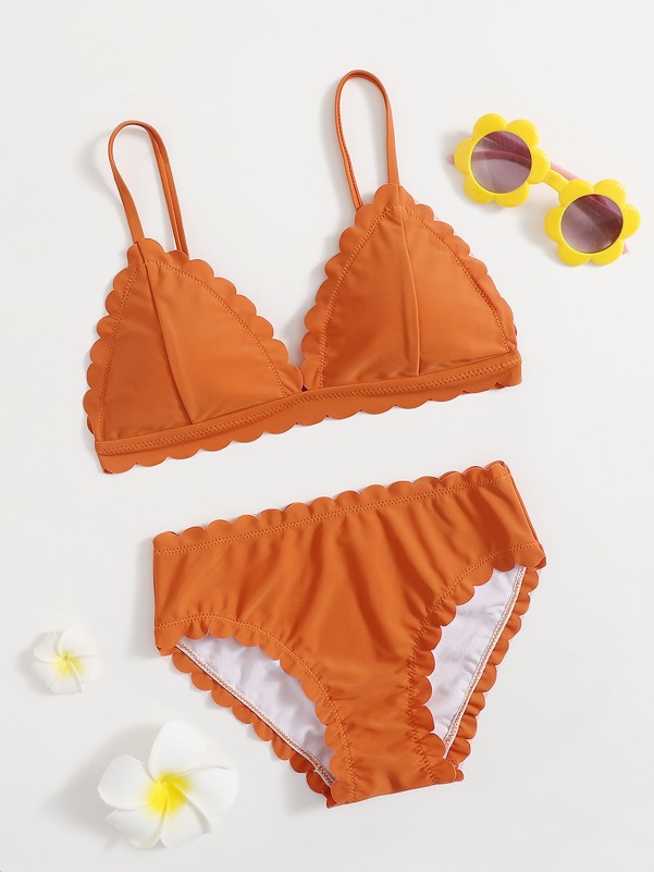 Girls Scallop Trim Triangle Bikini Swimsuit