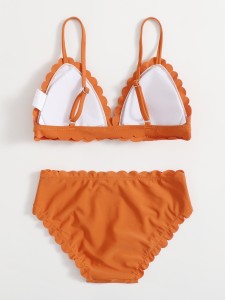 Girls Scallop Trim Triangle Bikini Swimsuit