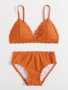 Girls Scallop Trim Triangle Bikini Swimsuit